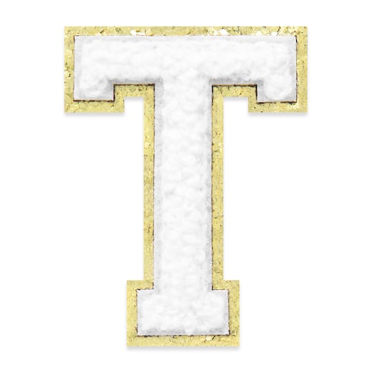 2.25" White Chenille & Gold Glitter Edge Letter Iron-On & Adhesive Patch by Make Market